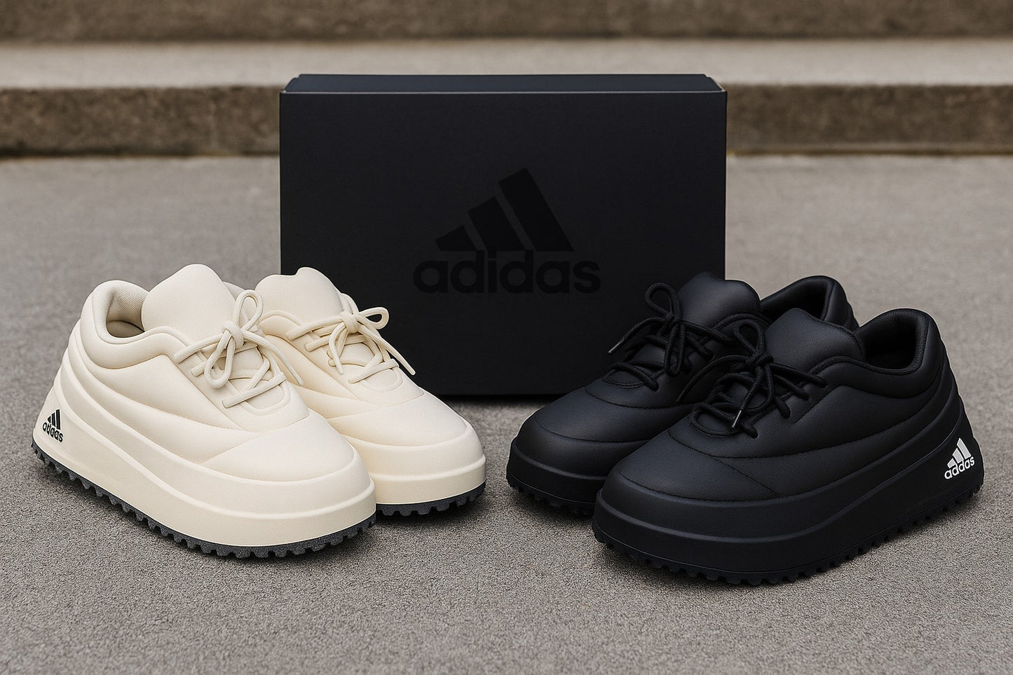 AdidasPuffyBoostPlatformSneakers_CreamWhite_TripleBlack