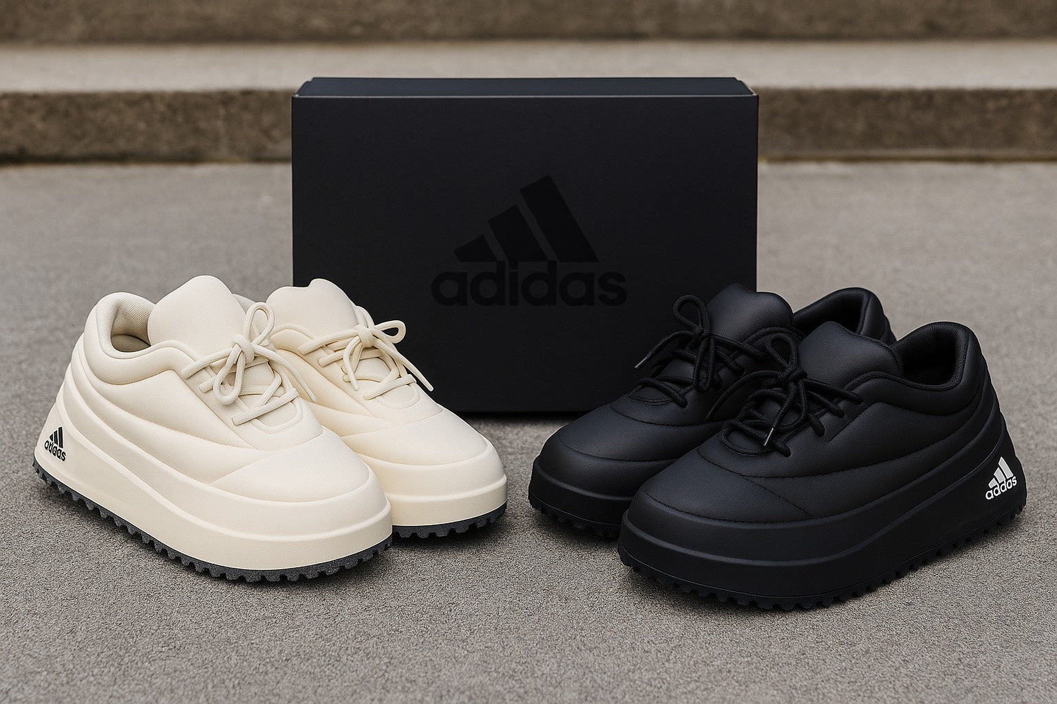 AdidasPuffyBoostPlatformSneakers_CreamWhite_TripleBlack